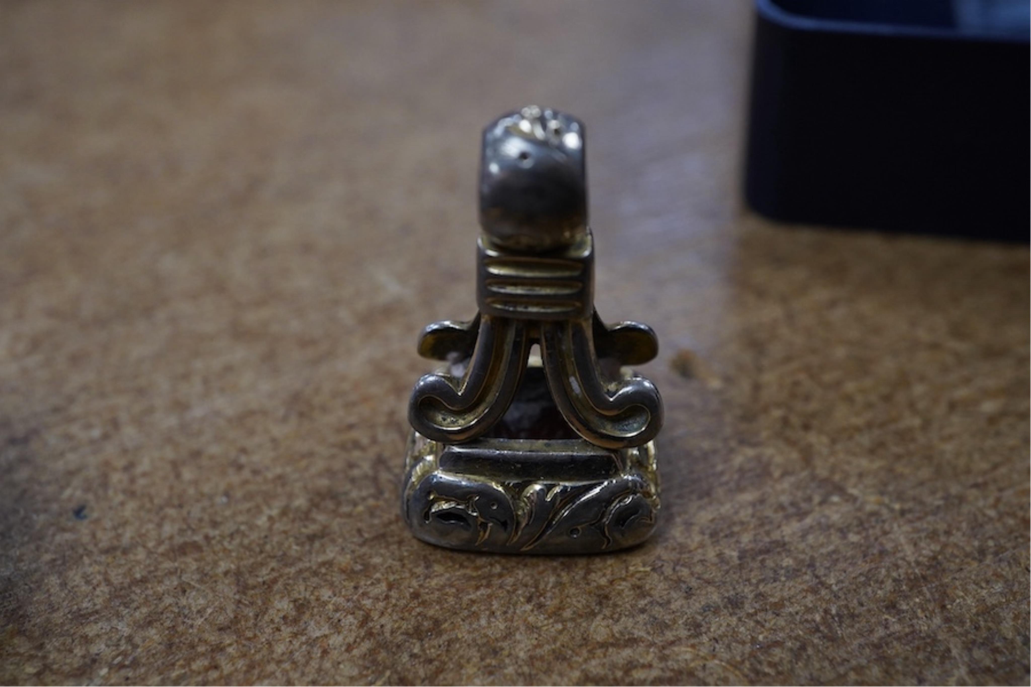 A Georgian enamelled patch box and a fob seal. Condition - fair